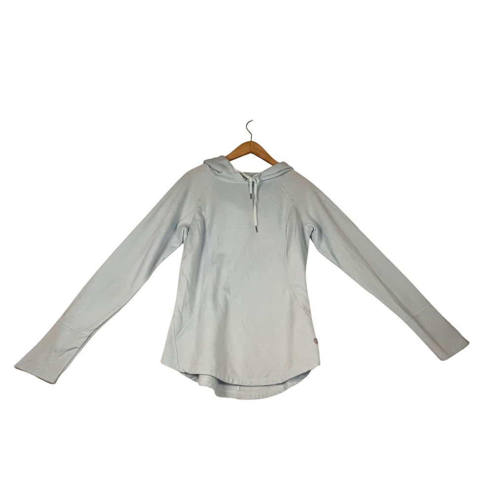 Apana Women Light Blue Fleece Lined Pullover Hoodie Curved Hem Long Sleeve Top